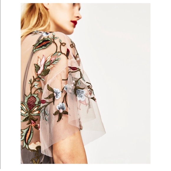 Zara Mesh Floral Embroidered Top - Picture 3 of 10